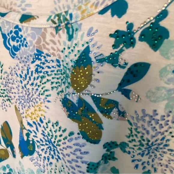 French Bazaar Women's Floral Printed Rhinestones Babydoll Style T Shirt Top L - Picture 6 of 6